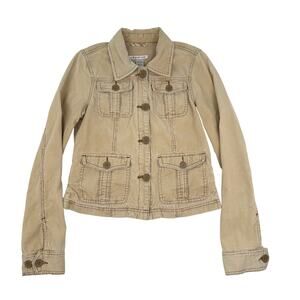 Vtg Abercrombie Shrunken Corduroy Utility Jacket Butter Yellow Distressed Y2K M